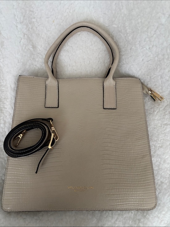 Viola Castellani Handbags - Beige Croc-Embossed Structured Tote Bag with Crossbody Strap